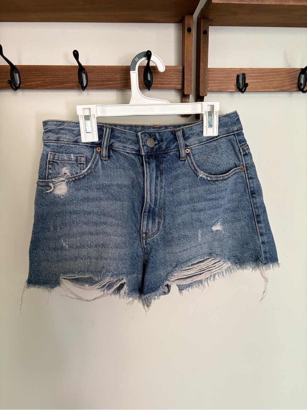 PacSun Women's Light Blue Distressed High-Rise Denim Shorts